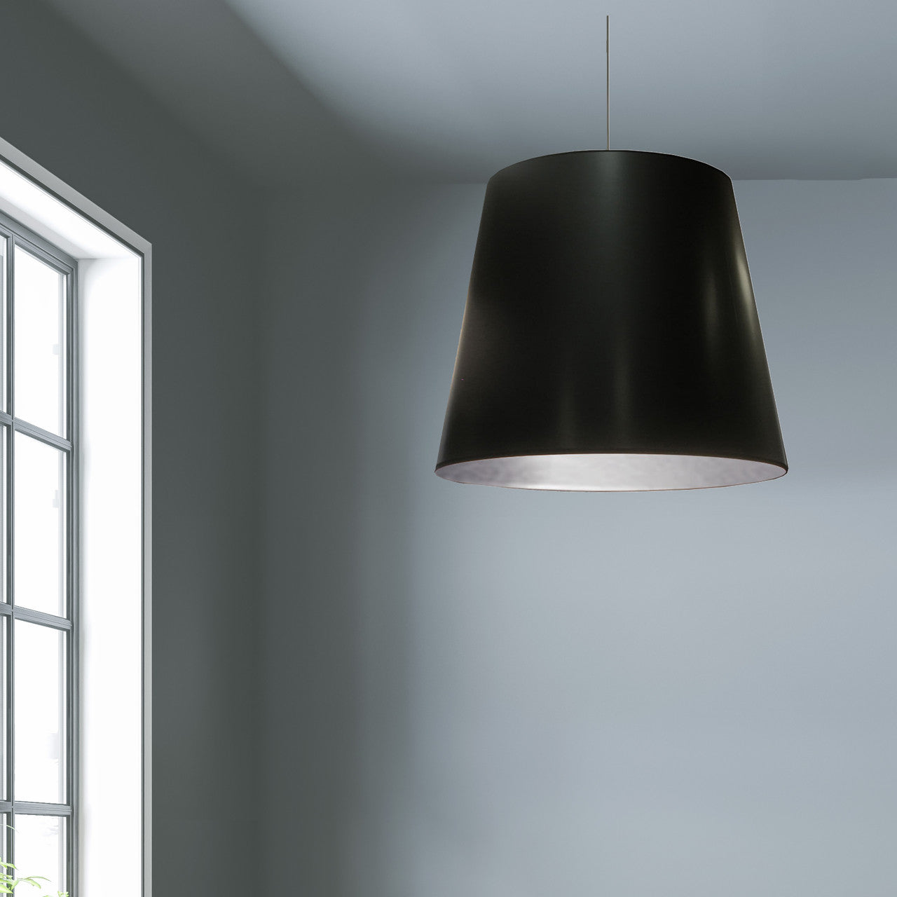 Dainolite 1 Light Tapered Drum Pendant with Black on Silver Shade OD-L-697