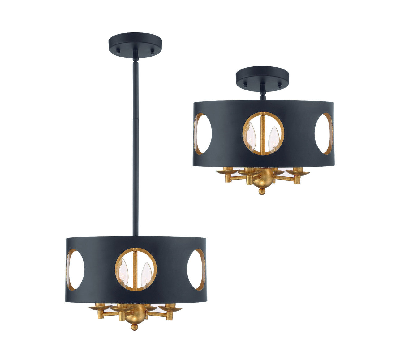 Crystorama Odelle 4 Light Black + Antique Gold Pendant ODE-700-BK-GA