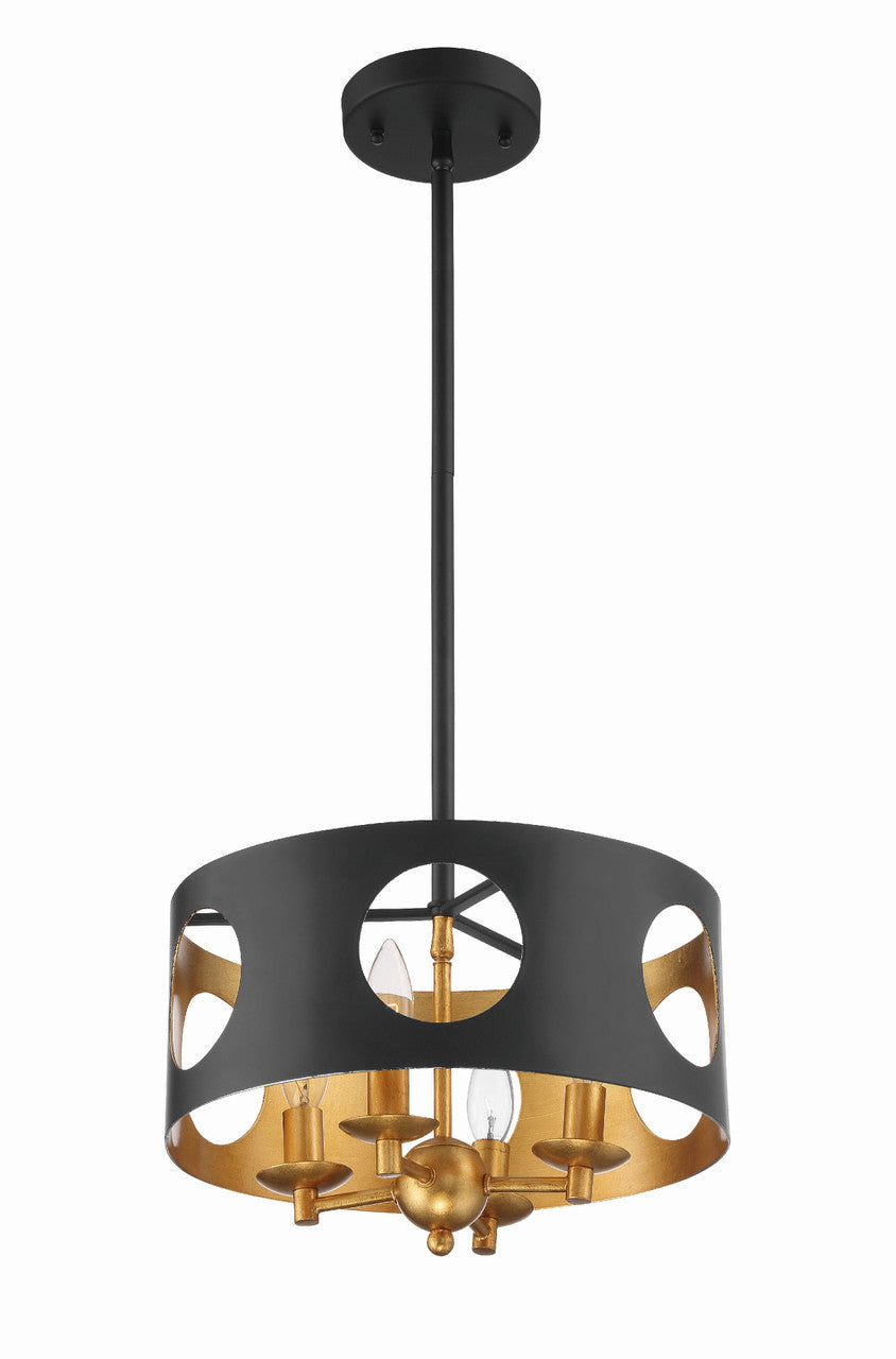 Crystorama Odelle 4 Light Black + Antique Gold Pendant ODE-700-BK-GA