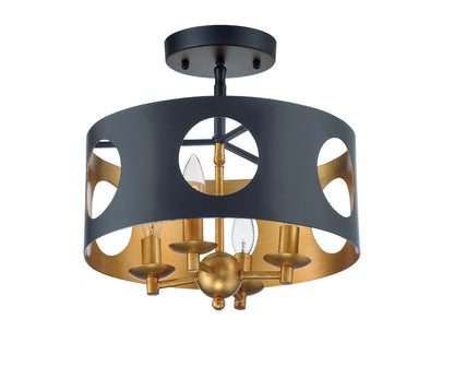 Crystorama Odelle 4 Light Black + Antique Gold Ceiling Mount ODE-700-BK-GA_CEILING