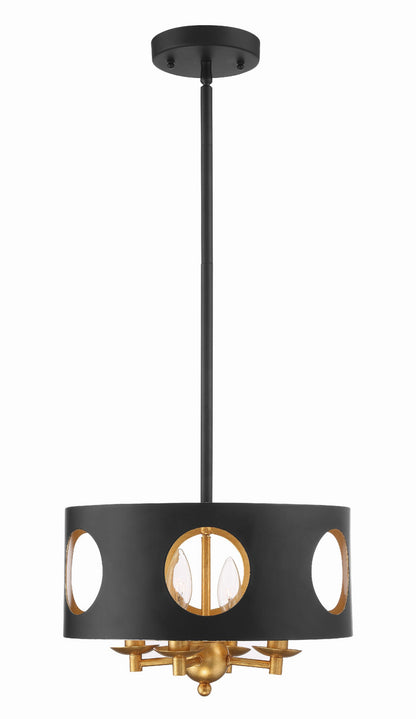 Crystorama Odelle 4 Light Black + Antique Gold Pendant ODE-700-BK-GA