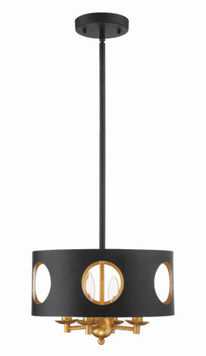 Crystorama Odelle 4 Light Black + Antique Gold Pendant ODE-700-BK-GA