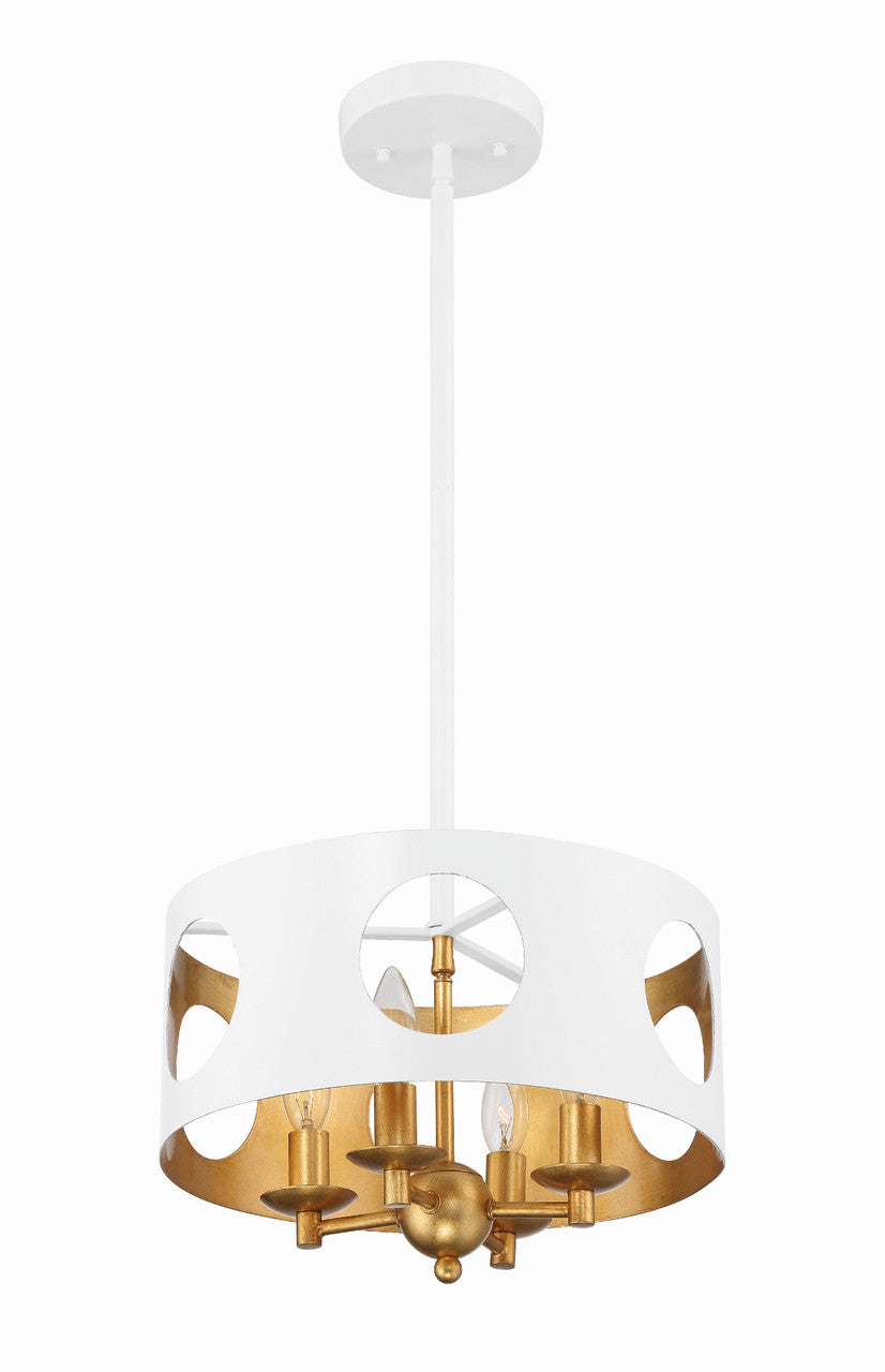 Crystorama Odelle 4 Light Matte White + Antique Gold Pendant ODE-700-MT-GA