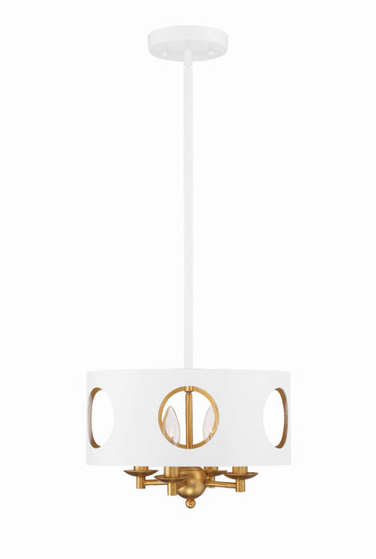 Crystorama Odelle 4 Light Matte White + Antique Gold Pendant ODE-700-MT-GA