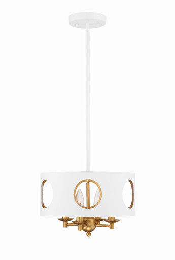 Crystorama Odelle 4 Light Matte White + Antique Gold Pendant ODE-700-MT-GA