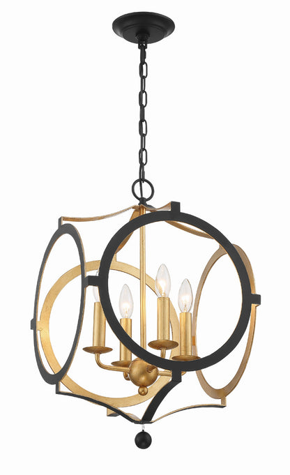 Crystorama Odelle 4 Light Black + Antique Gold Chandelier ODE-704-BK-GA