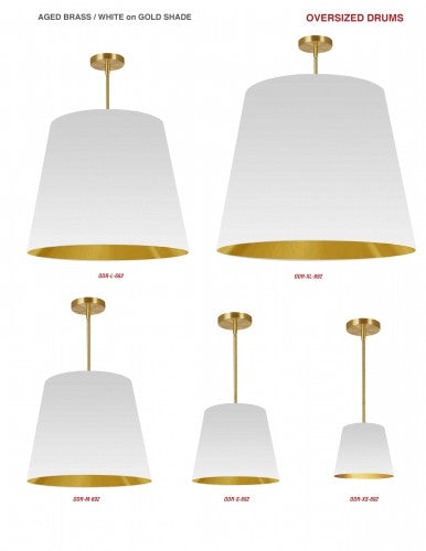 Dainolite 1 Light Oversized Drum Pendant Large White/Gold Shade ODR-L-692