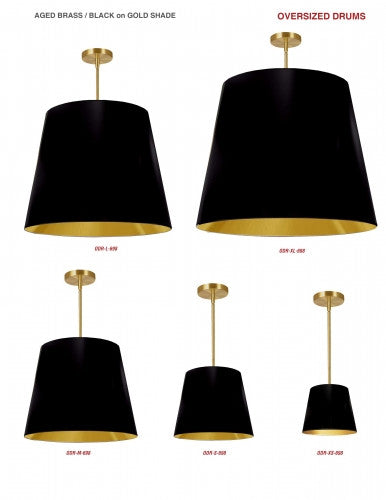 Dainolite 1 Light Oversized Drum Pendant Large Black/Gold Shade ODR-L-698