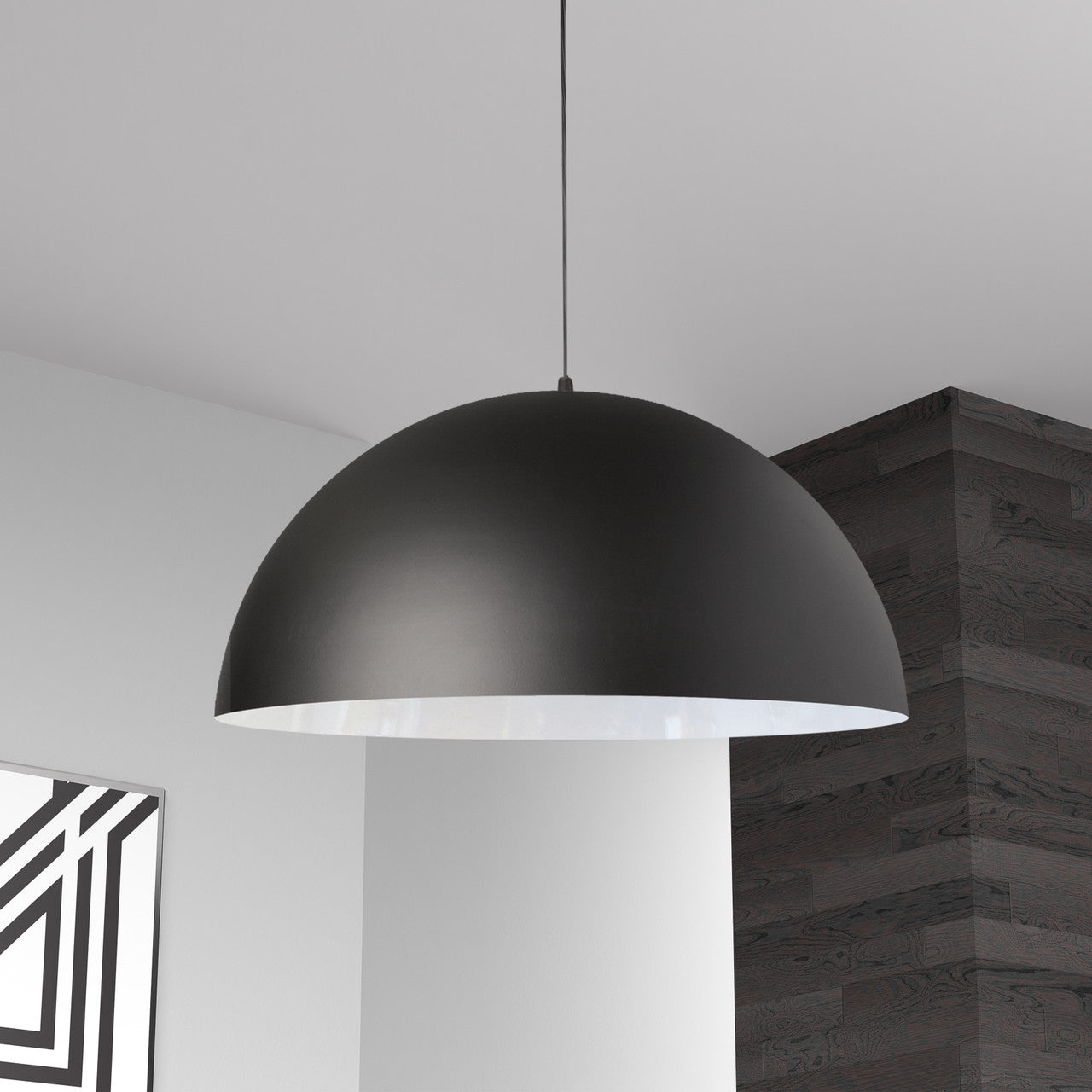 Dainolite 1 Light Incandescent Large Dome Pendant, Matte Black OFE-201P-MB