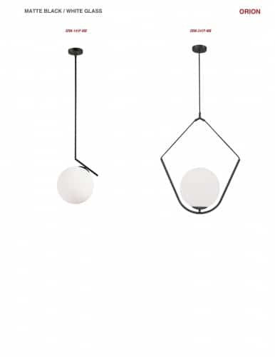 Dainolite 1 Light Incandescent Pendant, Matte Black with Opal Glass ORN-141P-MB