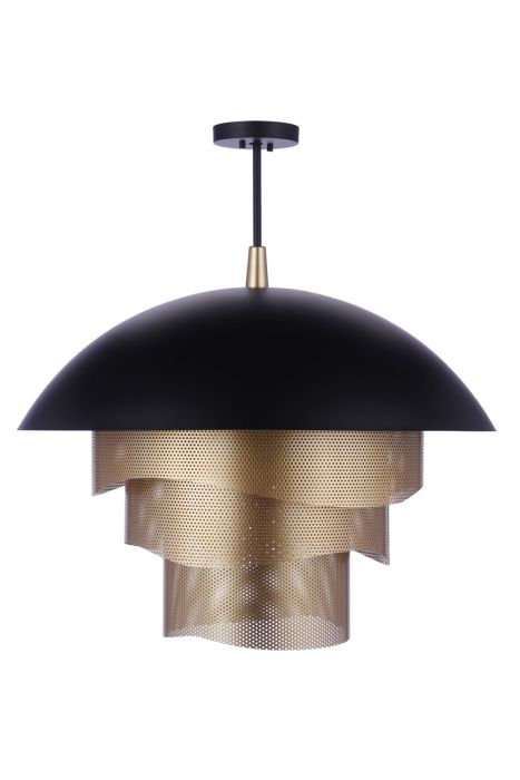 Craftmade 31.25” Diameter Sculptural Statement Dome Pendant with Perforated Metal Shades in Flat Black/Matte Gold P1011FBMG-LED