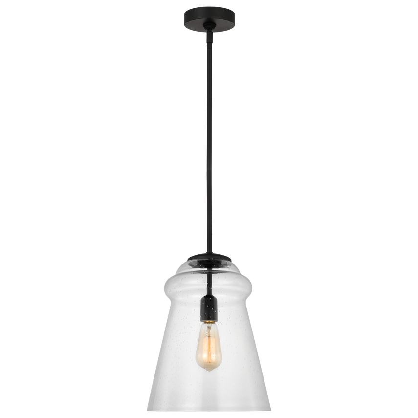 Generation Lighting Sean Lavin Loras 1-light ceiling pendant in midnight black with clear seeded glass shade P1459MBK