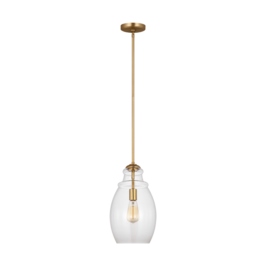 Generation Lighting Sean Lavin Marino 1-light ceiling pendant in satin brass with clear glass shade P1484SB