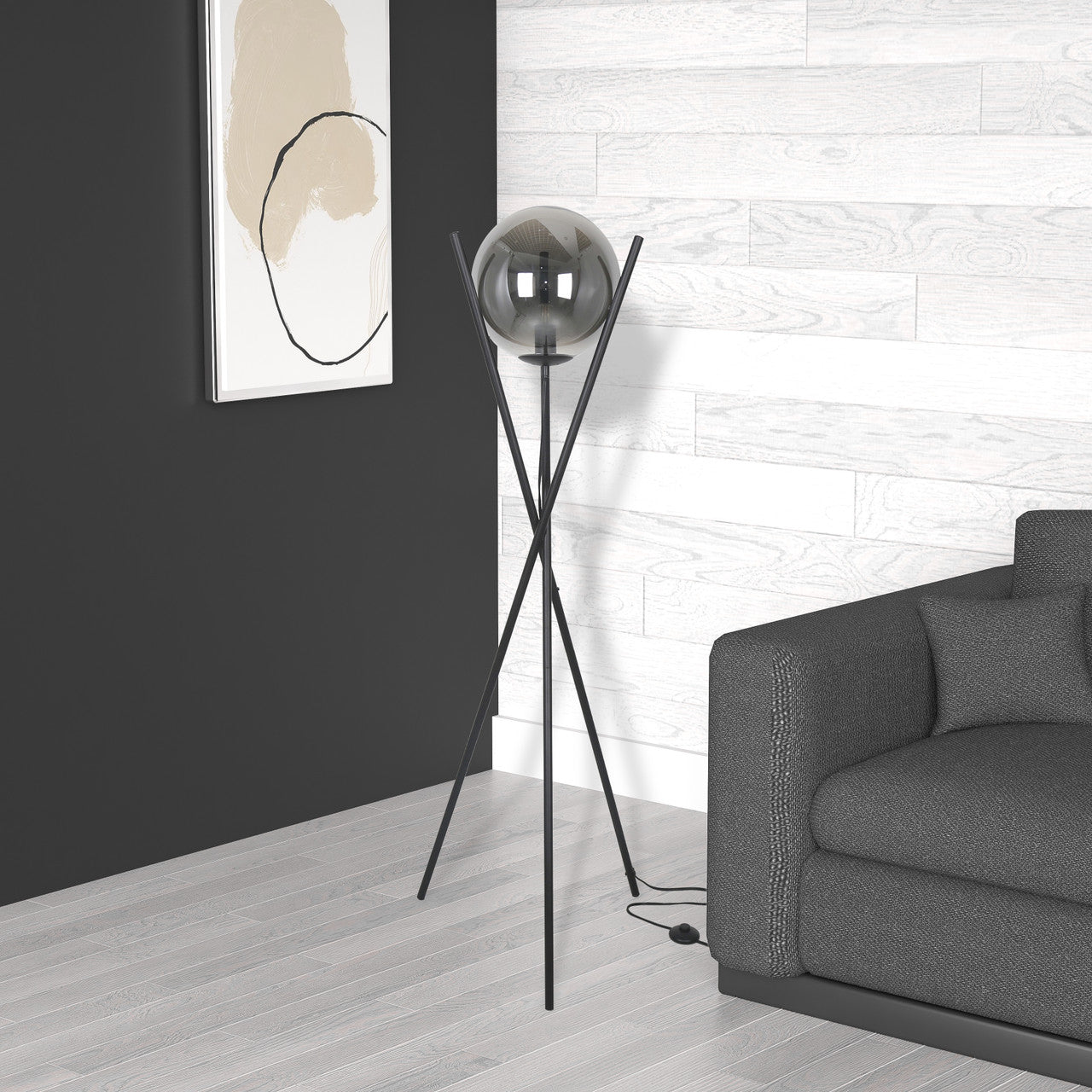 Dainolite 1 Light Incandescent Floor Lamp Matte Black Finish with Smoked Glass PAM-601F-MB