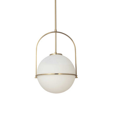 Dainolite 1 Light Incandescent Pendant, Aged Brass with White Opal Glass PAO-121P-AGB