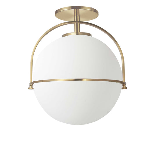 Dainolite 1 Light Incandescent Semi-Flush Aged Brass with White Opal Glass PAO-121SF-AGB