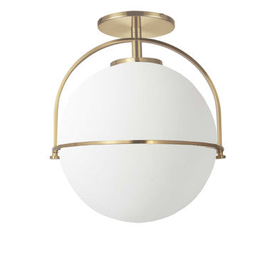 Dainolite 1 Light Incandescent Semi-Flush Aged Brass with White Opal Glass PAO-121SF-AGB