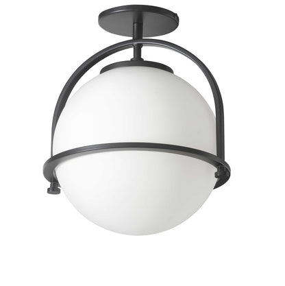 Dainolite 1 Light Incandescent Semi-Flush Matte Black with White Opal Glass PAO-121SF-MB