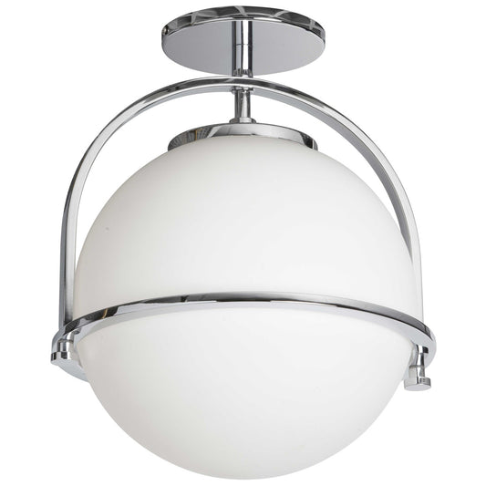 Dainolite 1 Light Incandescent Paola Semi-Flush Mount Polished Chrome w/ White Glass PAO-121SF-PC