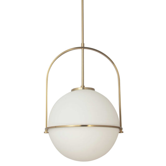 Dainolite 1 Light Incandescent Pendant, Aged Brass with White Opal Glass PAO-161P-AGB