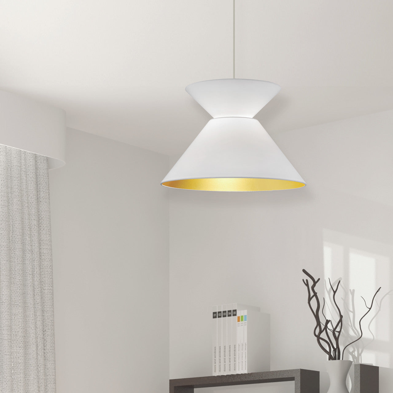 Dainolite 1 Light Patricia Pendant, Aged Brass with White/Gold Shade PAT-181P-AGB-692