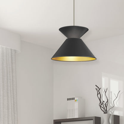 Dainolite 1 Light Patricia Pendant, Aged Brass with Black/Gold Shade PAT-181P-AGB-698