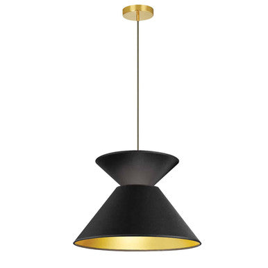 Dainolite 1 Light Patricia Pendant, Aged Brass with Black/Gold Shade PAT-181P-AGB-698