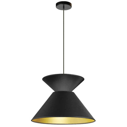 Dainolite 1 Light Patricia Pendant, Matte Black with Black/Gold Shade PAT-181P-BK-698