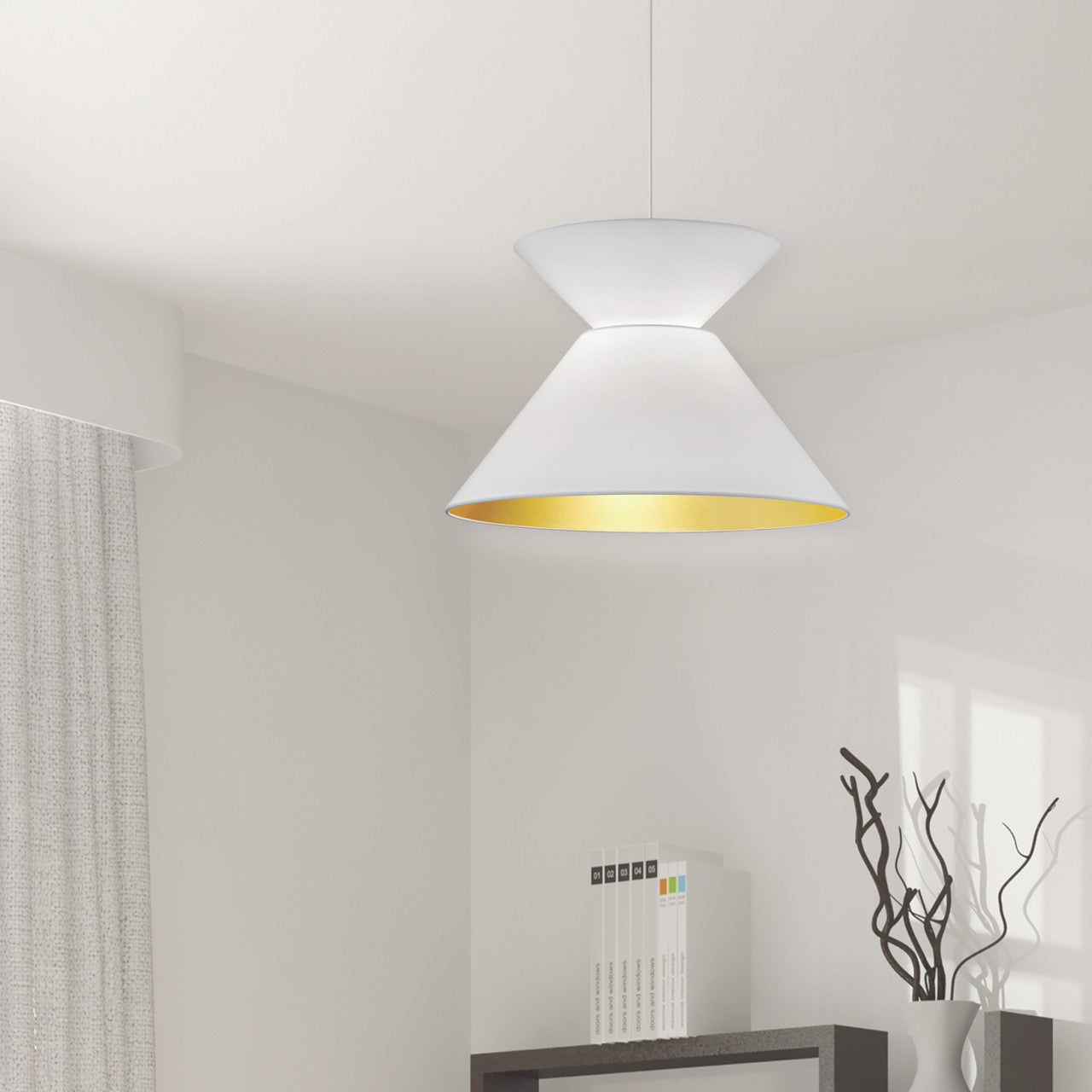 Dainolite 1 Light Patricia Pendant, White with White/Gold Shade PAT-181P-WH-692