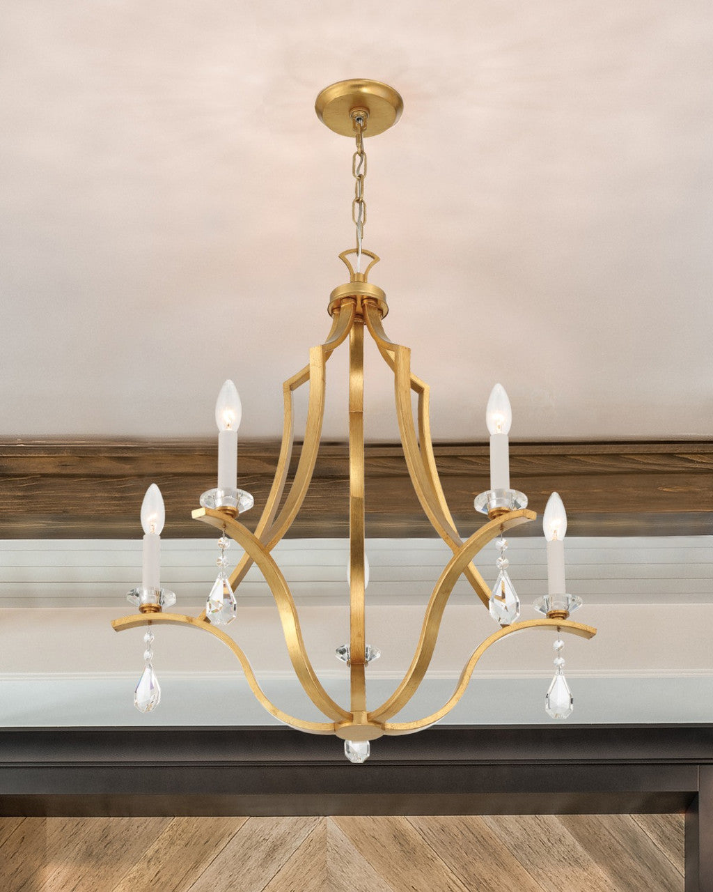 Crystorama Perry 5 Light Antique Gold Chandelier PER-10405-GA