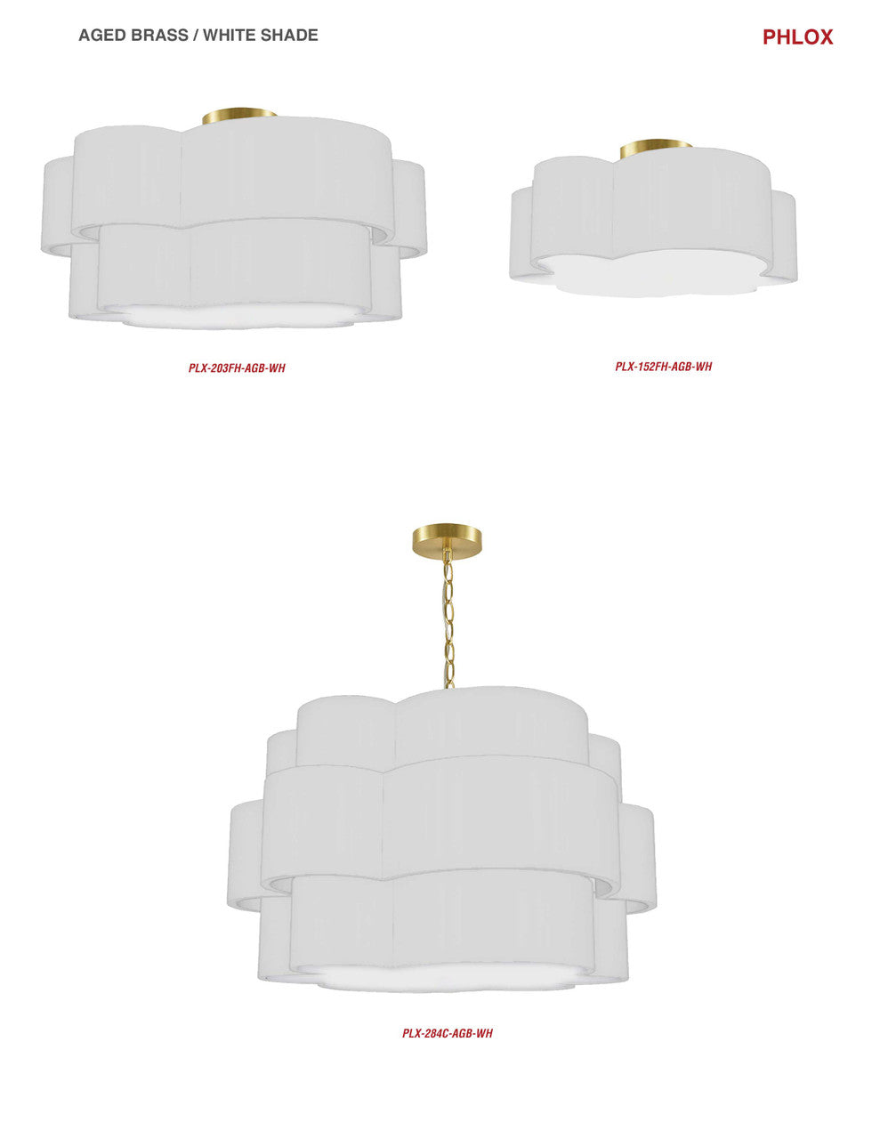 Dainolite 3 Light Incandescent Flush Mount, Aged Brass w/ White Shade PLX-152FH-AGB-WH