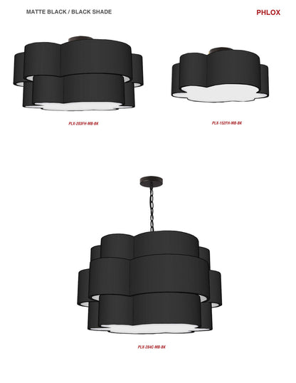 Dainolite 3 Light Incandescent Flush Mount, Matte Black w/ Black Shade PLX-152FH-MB-BK