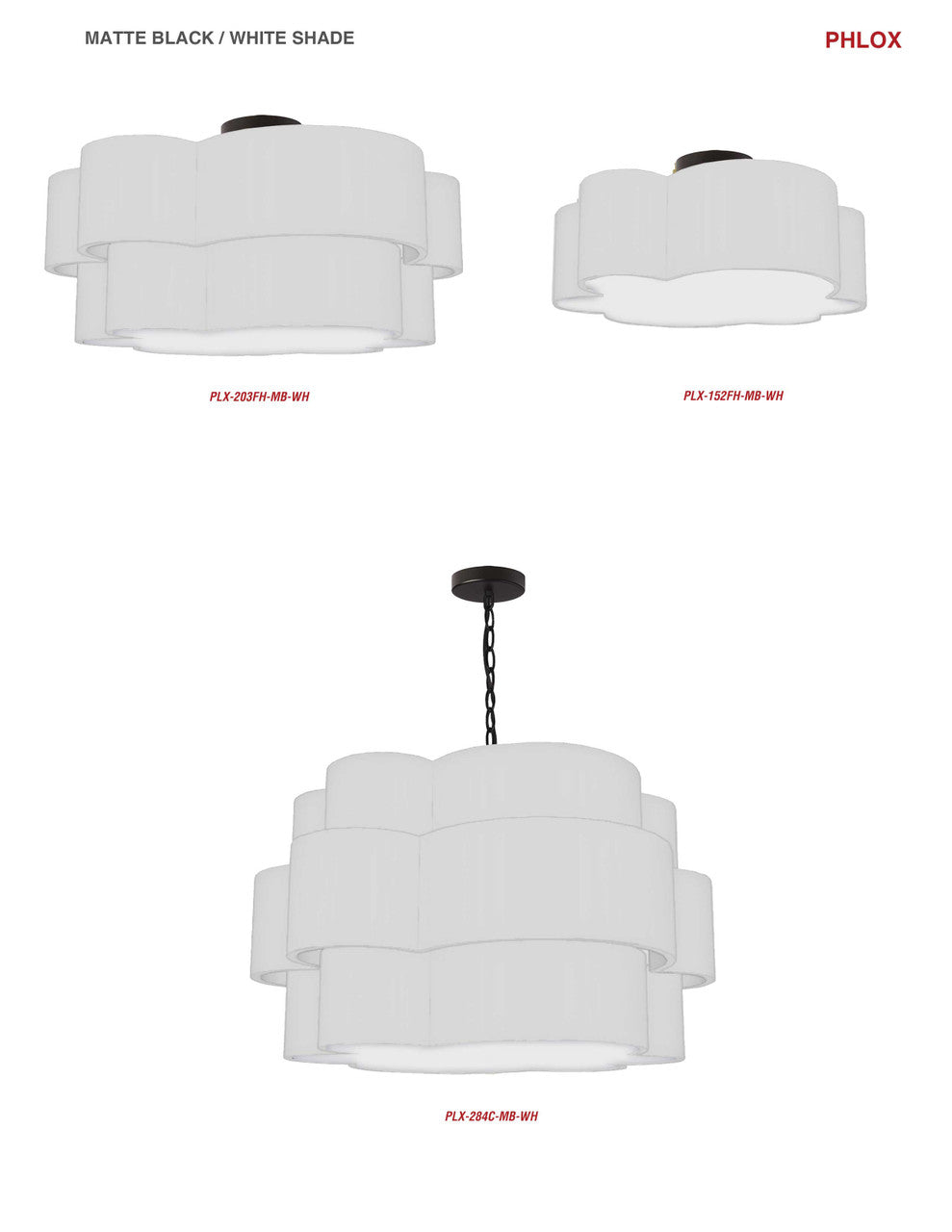 Dainolite 3 Light Incandescent Flush Mount, Matte Black w/ White Shade PLX-152FH-MB-WH