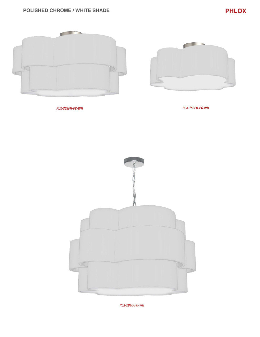 Dainolite 3 Light Incandescent Flush Mount, Polished Chrome w/ White Shade PLX-152FH-PC-WH