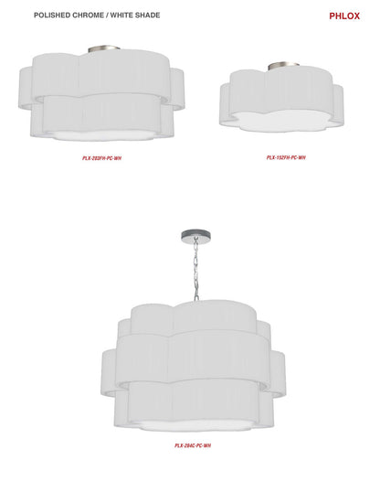 Dainolite 3 Light Incandescent Flush Mount, Polished Chrome w/ White Shade PLX-152FH-PC-WH