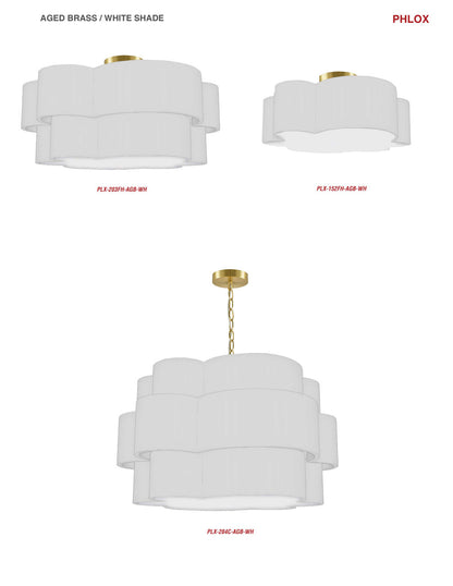 Dainolite 3 Light Incandescent Flush Mount, Aged Brass with White Shade PLX-203FH-AGB-WH