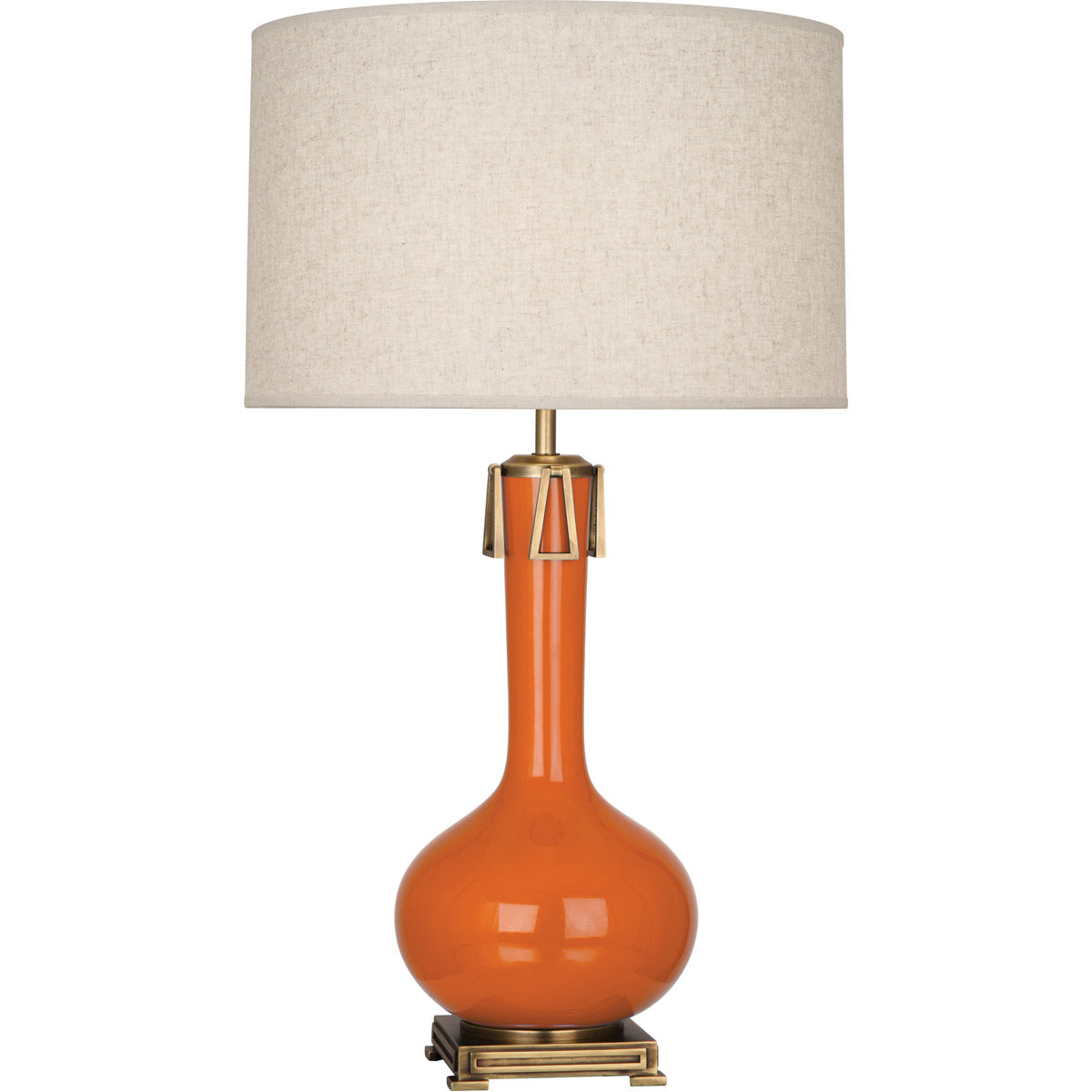 Robert Abbey  Pumpkin Athena Table Lamp in Pumpkin Glazed Ceramic with Aged Brass Accents PM992