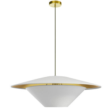 Dainolite 1 Light Incandescent Pendant, Aged Brass with White / Gold Shade PSO-241P-AGB-692