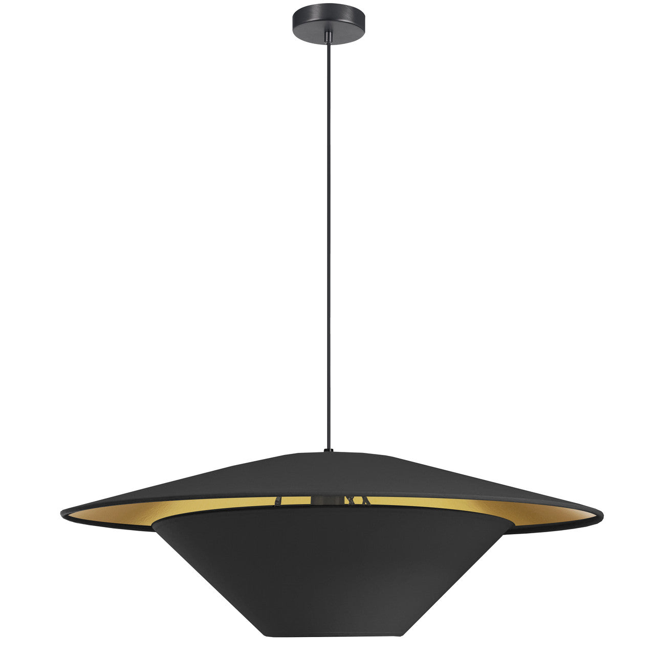 Dainolite 1 Light Incandescent Pendant, Matte Black with Black / Gold Shade PSO-241P-MB-698