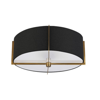 Dainolite 3 Light Incandescent Semi-Flush Mount, Aged Brass with Black Shade PST-153SF-AGB-BK