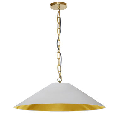 Dainolite 1 Light Incandescent Pendant, Aged Brass with White / Gold Shade PSY-L-AGB-692