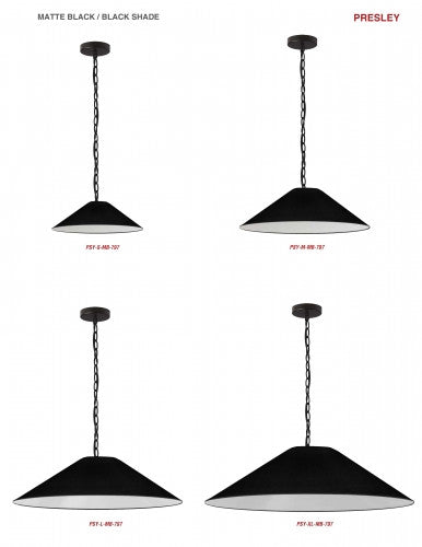 Dainolite 1 Light Incandescent Pendant, Matte Black with Black Shade PSY-L-MB-797