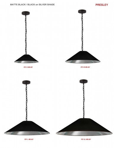 Dainolite 1 Light Incandescent Pendant, Matte Black with Black / Silver Shade PSY-M-MB-697