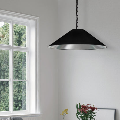 Dainolite 1 Light Incandescent Pendant, Matte Black with Black / Silver Shade PSY-M-MB-697