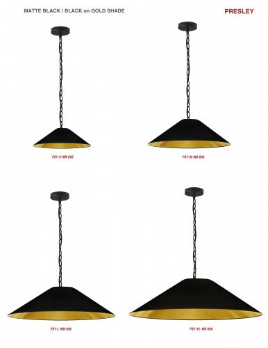 Dainolite 1 Light Incandescent Pendant, Matte Black with Black / Gold Shade PSY-M-MB-698