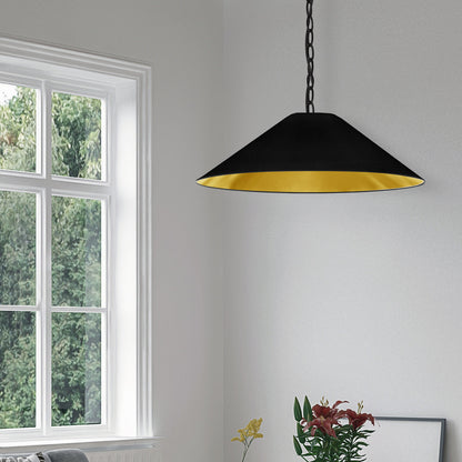 Dainolite 1 Light Incandescent Pendant, Matte Black with Black / Gold Shade PSY-M-MB-698