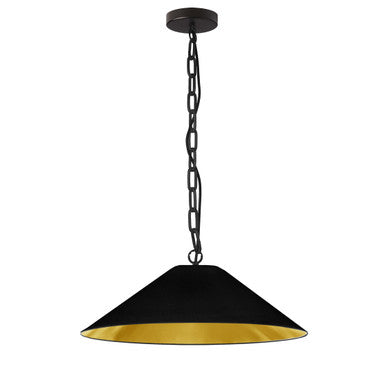 Dainolite 1 Light Incandescent Pendant, Matte Black with Black / Gold Shade PSY-M-MB-698