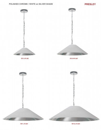 Dainolite 1 Light Incandescent Pendant, Polished Chrome with White / Silver Shade PSY-M-PC-691