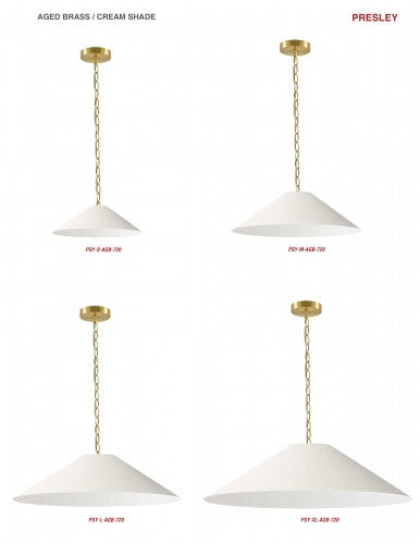 Dainolite 1 Light Incandescent Pendant, Aged Brass with Cream Shade PSY-S-AGB-720