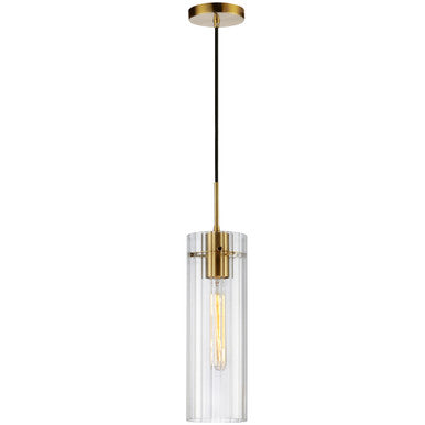 Dainolite 1 Light Incand Pendant, Aged Brass w/ Clear Fluted Glass PTA-51P-CFF-AGB